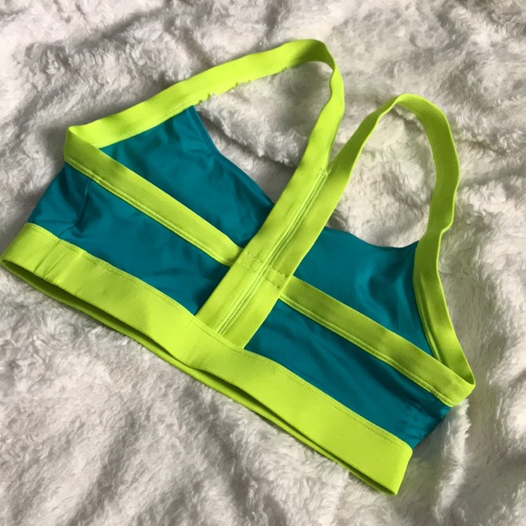 Champion Athletic Bra, Neon Teal & Yellow - Picture 3 of 3
